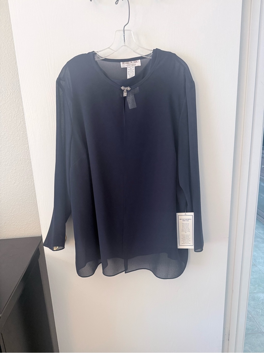Brownstone Studio New York Navy Sheer Chiffon Tunic with Decorative Bow